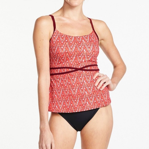 L.L. Bean Swimwear Patterned Tankini Top Size 14 Beach Glass Tropical Leaves - Picture 10 of 10